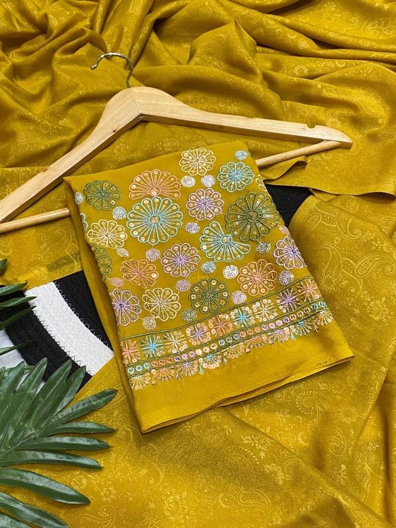 Yellow shimmer silk designer functional wear saree