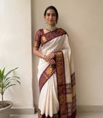 White mercerised cotton silk traditional wear saree