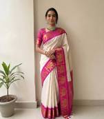 White mercerised cotton silk traditional wear saree