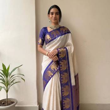 White mercerised cotton silk wear saree 1