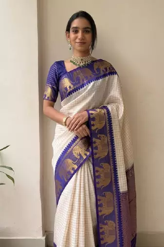 White mercerised cotton silk traditional wear saree