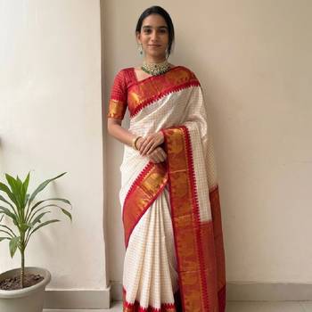 White mercerised cotton silk wear saree 1