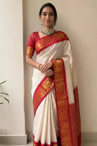 White mercerised cotton silk traditional wear saree