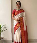 White mercerised cotton silk traditional wear saree