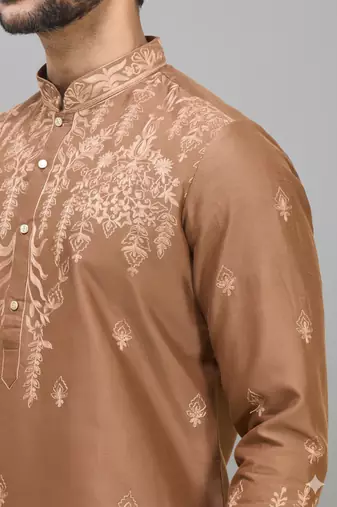 chiku embroidered cotton silk kurta patiala set
