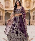 Purple Color Sequins and Codding Embroidery Work Net Lehenga Choli Set