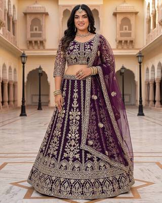 bridal purple net lehenga choli set with sequins and coding embroidery 3