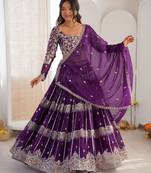 purple a line georgette lehenga choli for wedding