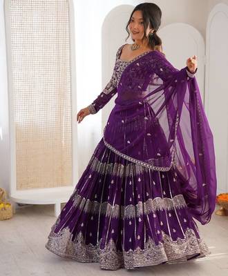 purple a line georgette lehenga choli for wedding 2