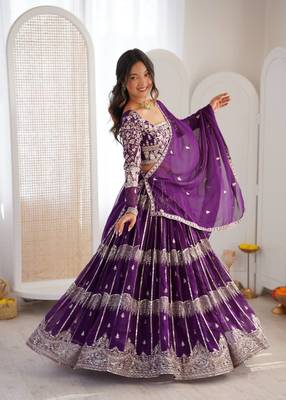 purple a line georgette lehenga choli for wedding 3