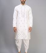 off white embroidered cotton silk kurta patiala set