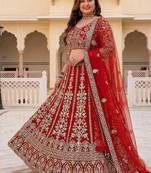 Red Color Sequins and Codding Embroidery Work Net Lehenga Choli Set