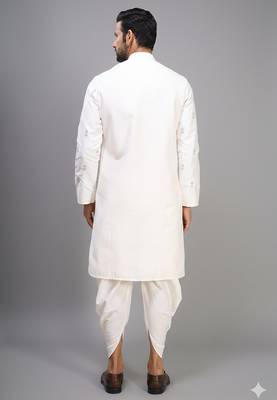 off white embroidered cotton silk kurta patiala set 2