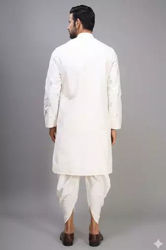 off white embroidered cotton silk kurta patiala set