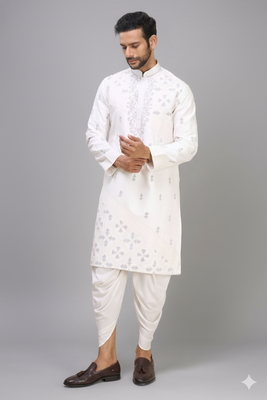 off white embroidered cotton silk kurta patiala set 3