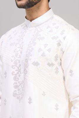 off white embroidered cotton silk kurta patiala set 4