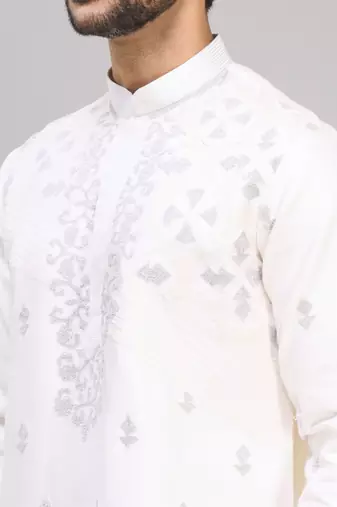 off white embroidered cotton silk kurta patiala set