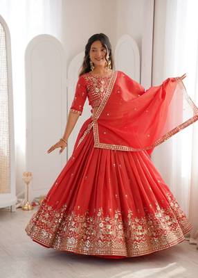 designer red shimmer lehenga choli for wedding 1