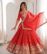 designer red shimmer lehenga choli for wedding