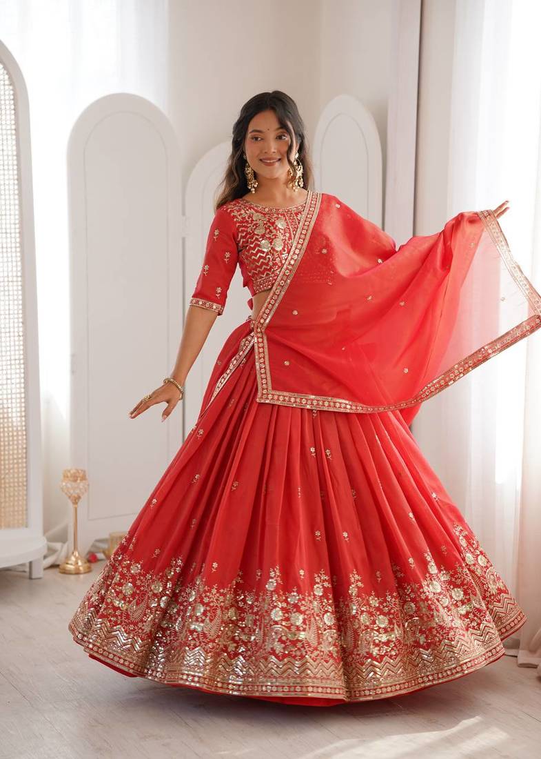 designer red shimmer lehenga choli for wedding