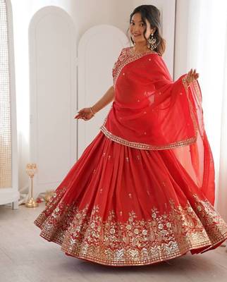 designer red shimmer lehenga choli for wedding 2