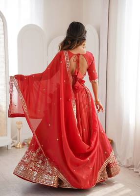 designer red shimmer lehenga choli for wedding 3