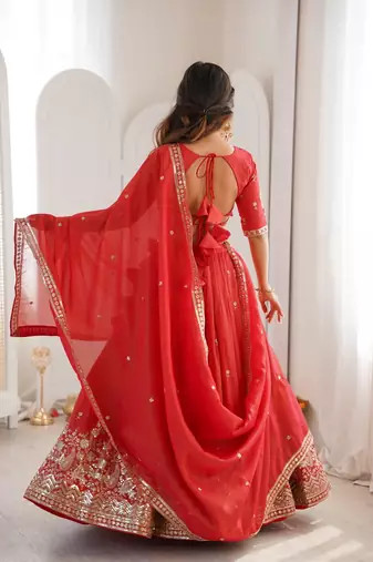 designer red shimmer lehenga choli for wedding