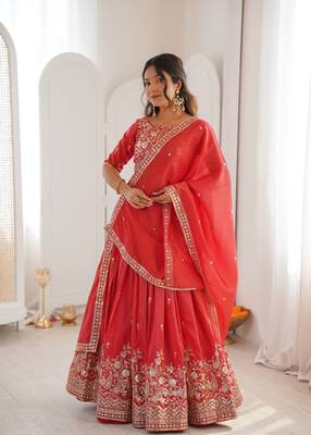 designer red shimmer lehenga choli for wedding 4