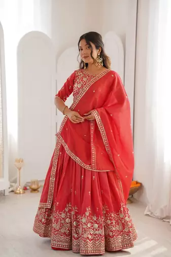 designer red shimmer lehenga choli for wedding