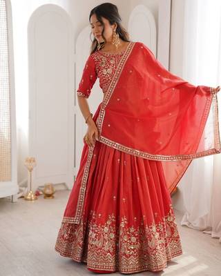 designer red shimmer lehenga choli for wedding 5
