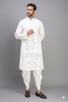 off white silk embroidered kurta patiala set for men 1