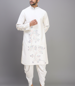 off white silk embroidered kurta patiala set for men