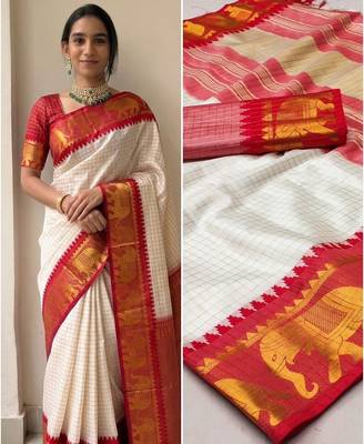 White mercerised cotton silk wear saree 2