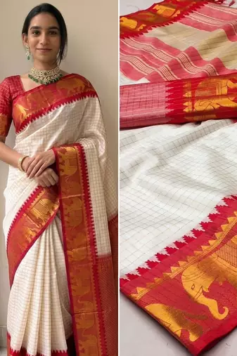 White mercerised cotton silk wear saree