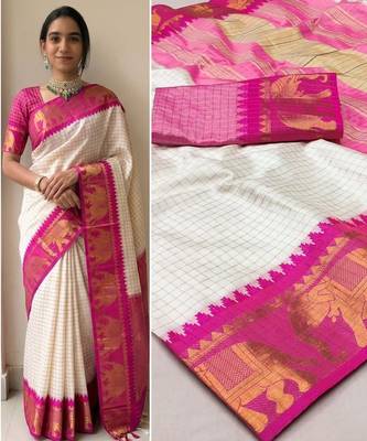 White mercerised cotton silk wear saree 2