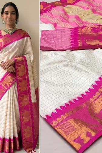 White mercerised cotton silk wear saree