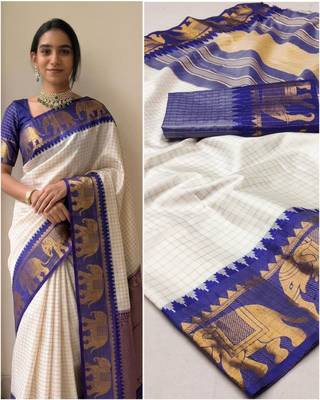 White mercerised cotton silk wear saree 2