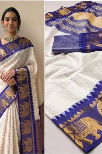 White mercerised cotton silk wear saree