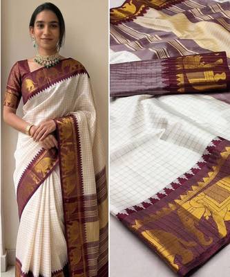 White mercerised cotton silk wear saree 2