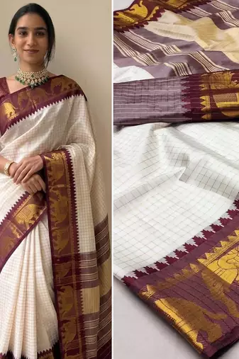 White mercerised cotton silk wear saree