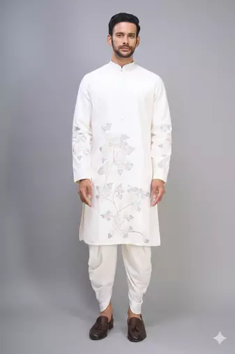 off white silk embroidered kurta patiala set for men