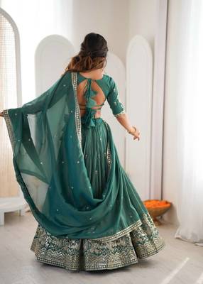 designer green shimmer lehenga choli for wedding 4