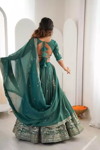 designer green shimmer lehenga choli for wedding