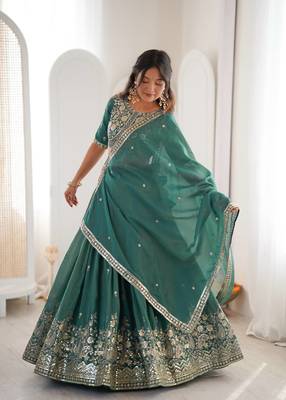 designer green shimmer lehenga choli for wedding 5