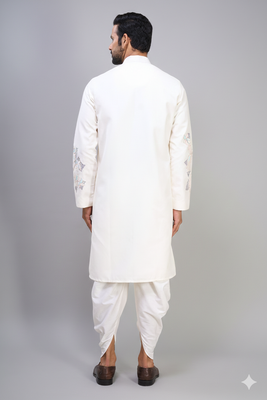 off white silk embroidered kurta patiala set for men 3