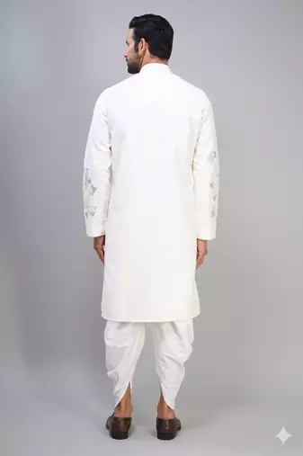off white silk embroidered kurta patiala set for men