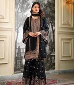 Black Fendy Silk Sharara Suit Set with Rose Gold Sequence Embroidery