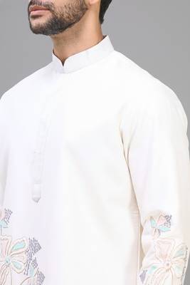 off white silk embroidered kurta patiala set for men 4
