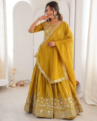 designer mustard shimmer lehenga choli for wedding 1