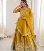 designer mustard shimmer lehenga choli for wedding